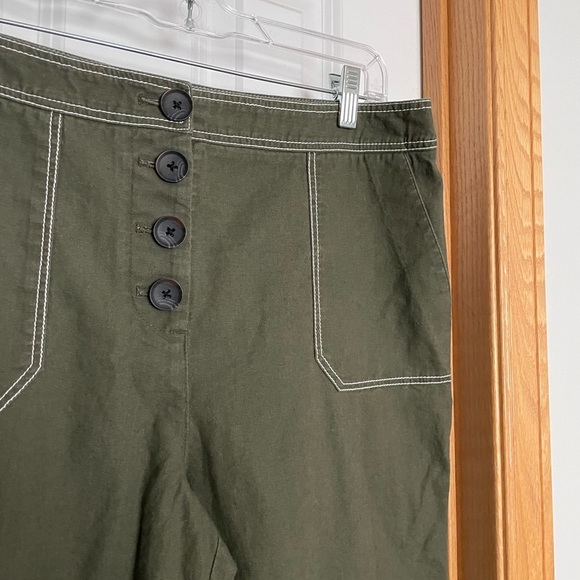 Boden Green Linen Blend Wide Leg Cropped Pants Size 10 - Picture 2 of 8